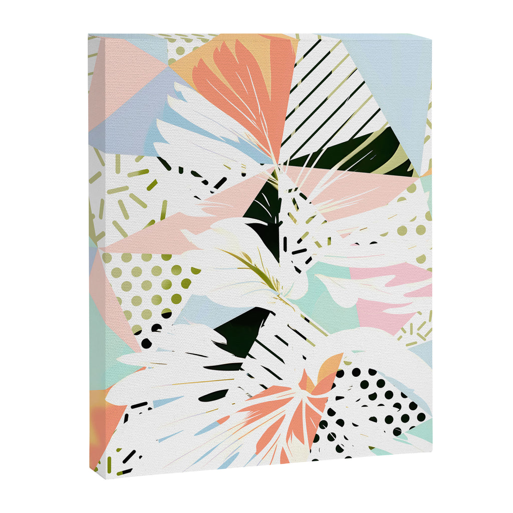 Monsterabstract, Abstract Tropical Nature Pastel Collage, Graphic Design Botanical Garden, Monstera Exotic Plants Geometric Shapes, Eclectic Bohemian Contemporary Color Story  Canvas Print Gallery Image 8