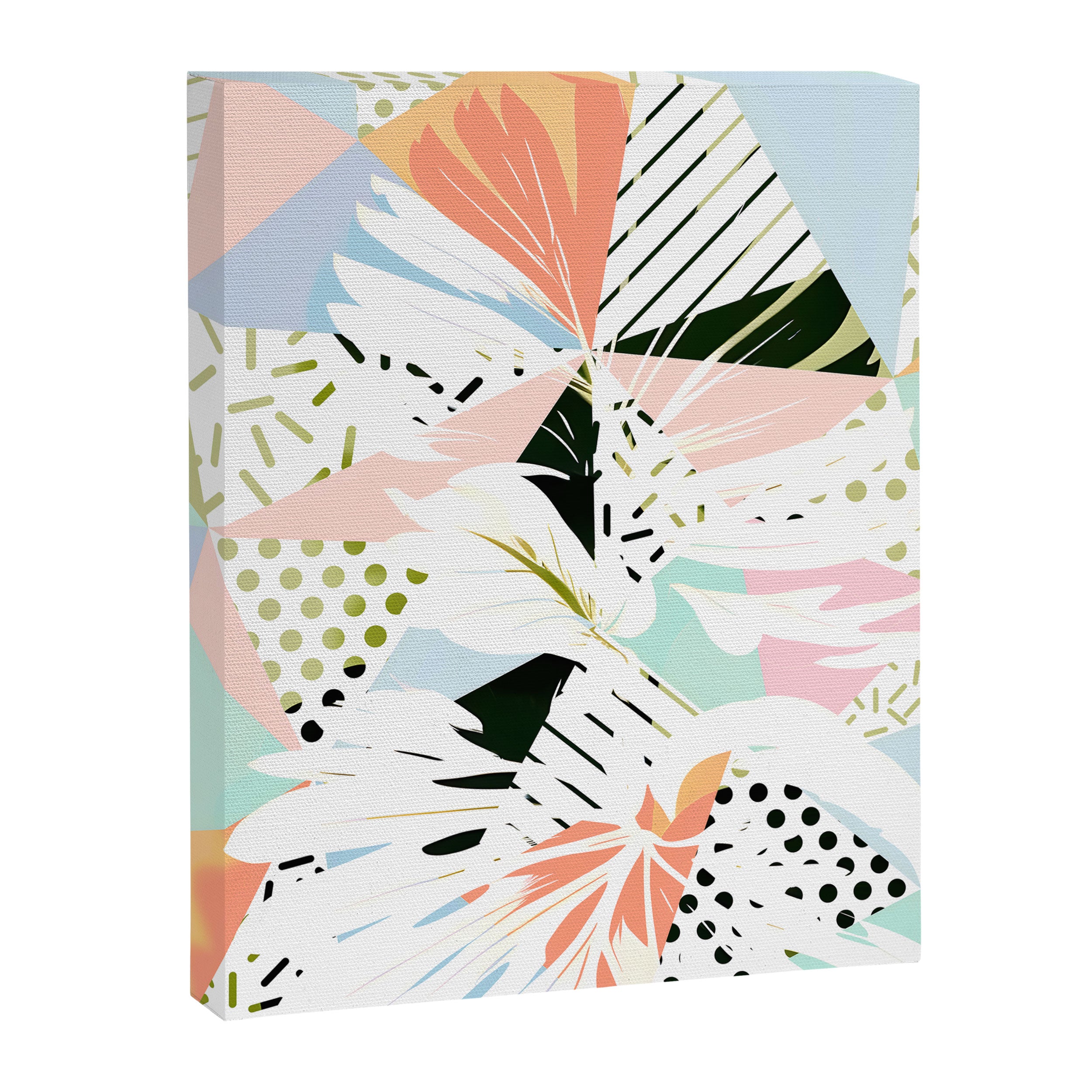 Monsterabstract, Abstract Tropical Nature Pastel Collage, Graphic Design Botanical Garden, Monstera Exotic Plants Geometric Shapes, Eclectic Bohemian Contemporary Color Story  Canvas Print Gallery Image 8