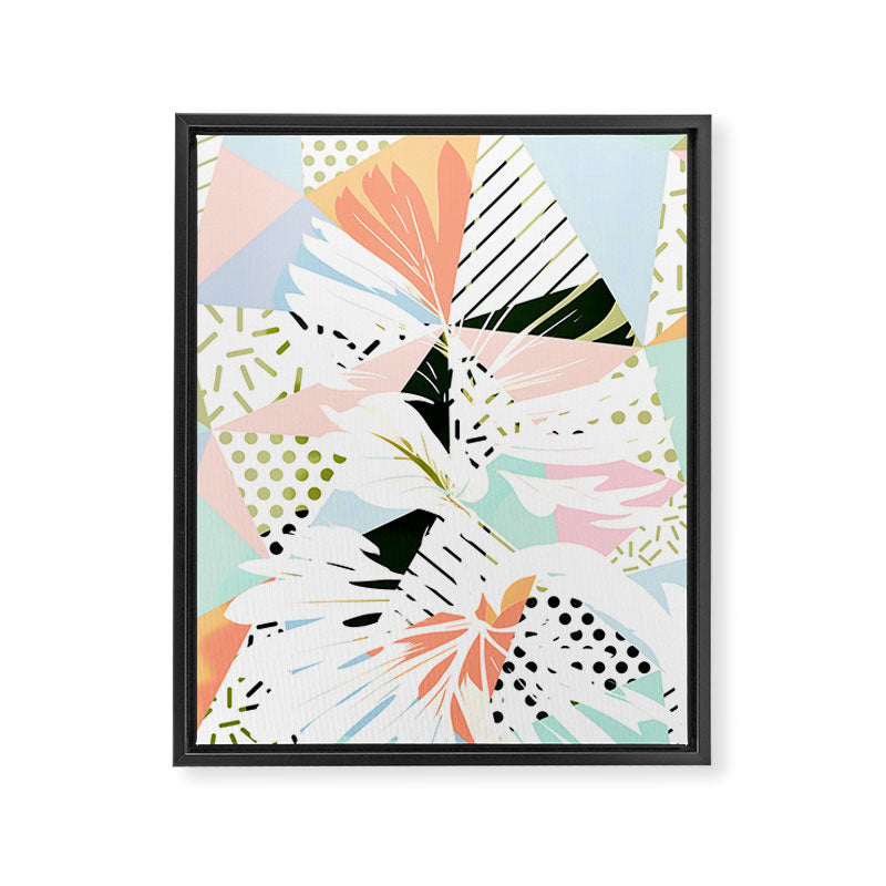 Monsterabstract, Abstract Tropical Nature Pastel Collage, Graphic Design Botanical Garden, Monstera Exotic Plants Geometric Shapes, Eclectic Bohemian Contemporary Color Story  Framed Canvas Print Gallery Image 8