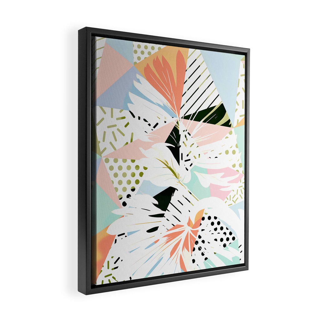 Monsterabstract, Abstract Tropical Nature Pastel Collage, Graphic Design Botanical Garden, Monstera Exotic Plants Geometric Shapes, Eclectic Bohemian Contemporary Color Story  Framed Canvas Print Gallery Image 2