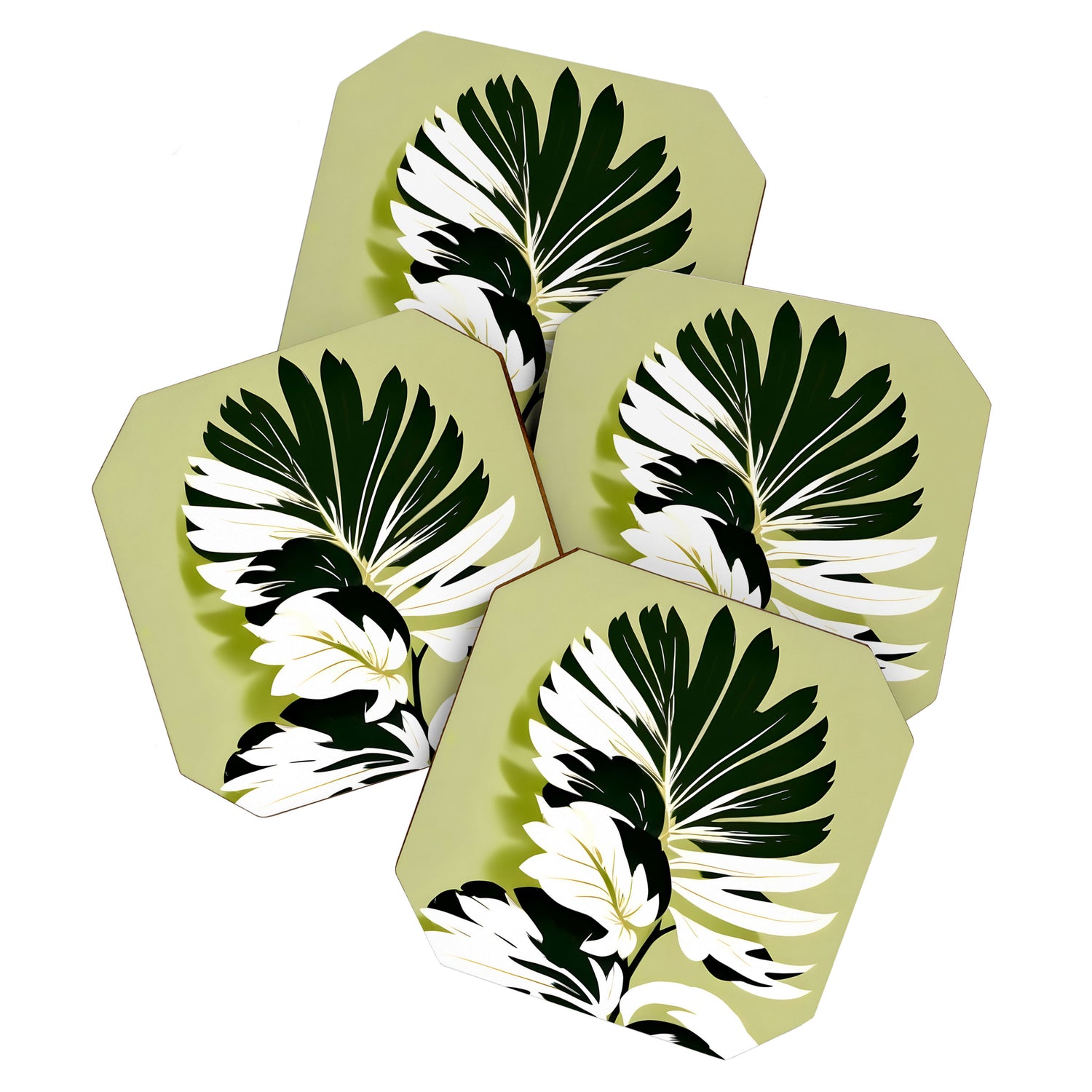Monsterous, Monstera Tropical Botanical Nature, Jungle Green Scandinavian, Eclectic Garden Bohemian Leaves Illustration, Painting Vintage Variegated Plants   Coaster Gallery Image 1
