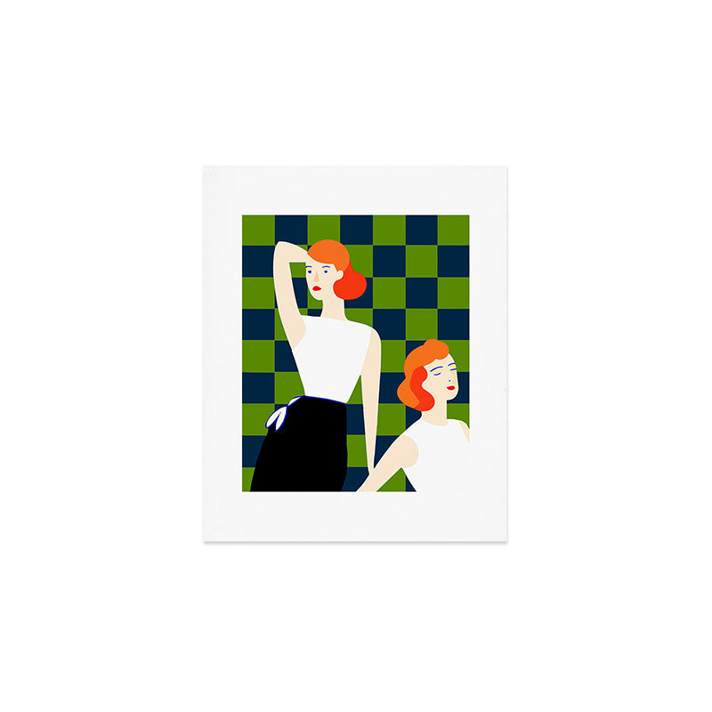 Moods, Checkers Girl Friends Chic Chess, Modern Bohemian Eclectic Woman Girl Boss, BFF Fashion Style Art Print Gallery Image 1
