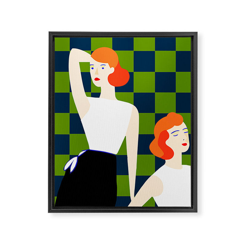 Moods, Checkers Girl Friends Chic Chess, Modern Bohemian Eclectic Woman Girl Boss, BFF Fashion Style Framed Canvas Print Gallery Image 6