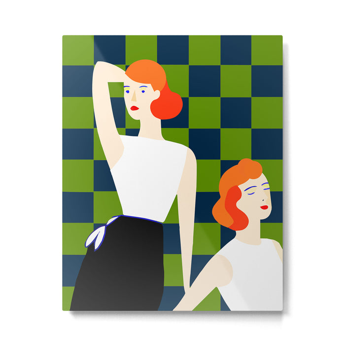 Moods, Checkers Girl Friends Chic Chess, Modern Bohemian Eclectic Woman Girl Boss, BFF Fashion Style Metal Print Gallery Image 1
