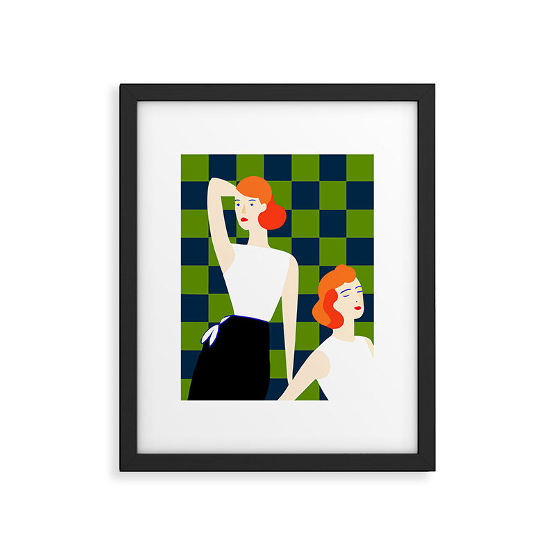 Moods, Checkers Girl Friends Chic Chess, Modern Bohemian Eclectic Woman Girl Boss, BFF Fashion Style Framed Art Print Gallery Image 5