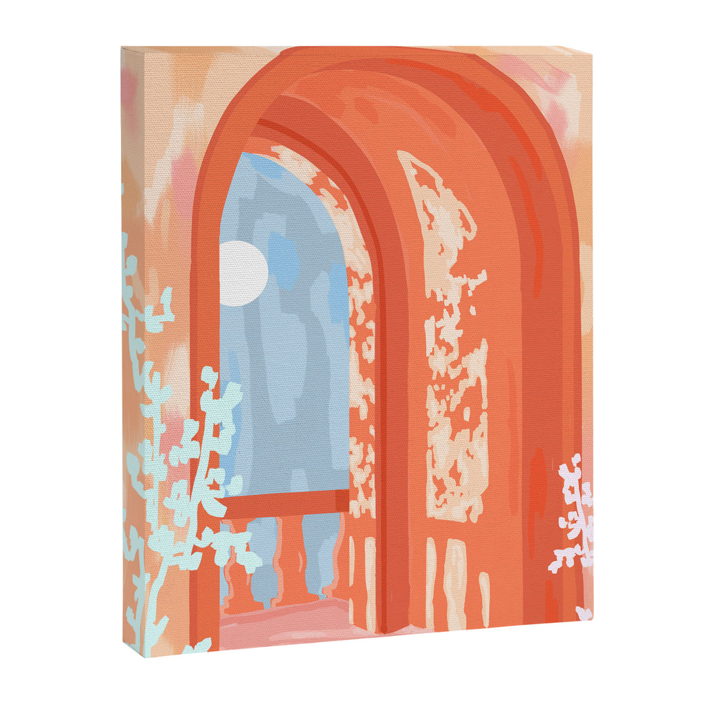 Moonlit, Summer Day Home Decor, Architecture Indoor Building Interior Design, Full Moon Bohemian Eclectic Bright, Mindful Spiritual Joy Painting Canvas Print Gallery Image 6
