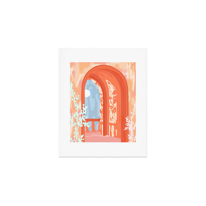 Moonlit, Summer Day Home Decor, Architecture Indoor Building Interior Design, Full Moon Bohemian Eclectic Bright, Mindful Spiritual Joy Painting Art Print Gallery Image 1