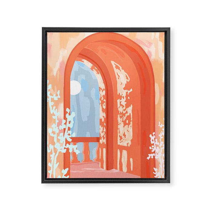 Moonlit, Summer Day Home Decor, Architecture Indoor Building Interior Design, Full Moon Bohemian Eclectic Bright, Mindful Spiritual Joy Painting Framed Canvas Print Gallery Image 1