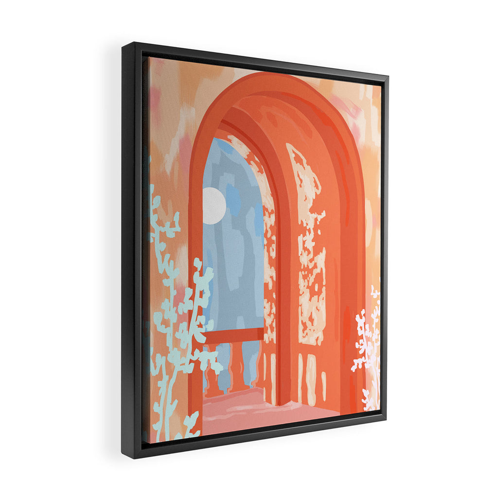 Moonlit, Summer Day Home Decor, Architecture Indoor Building Interior Design, Full Moon Bohemian Eclectic Bright, Mindful Spiritual Joy Painting Framed Canvas Print Gallery Image 2