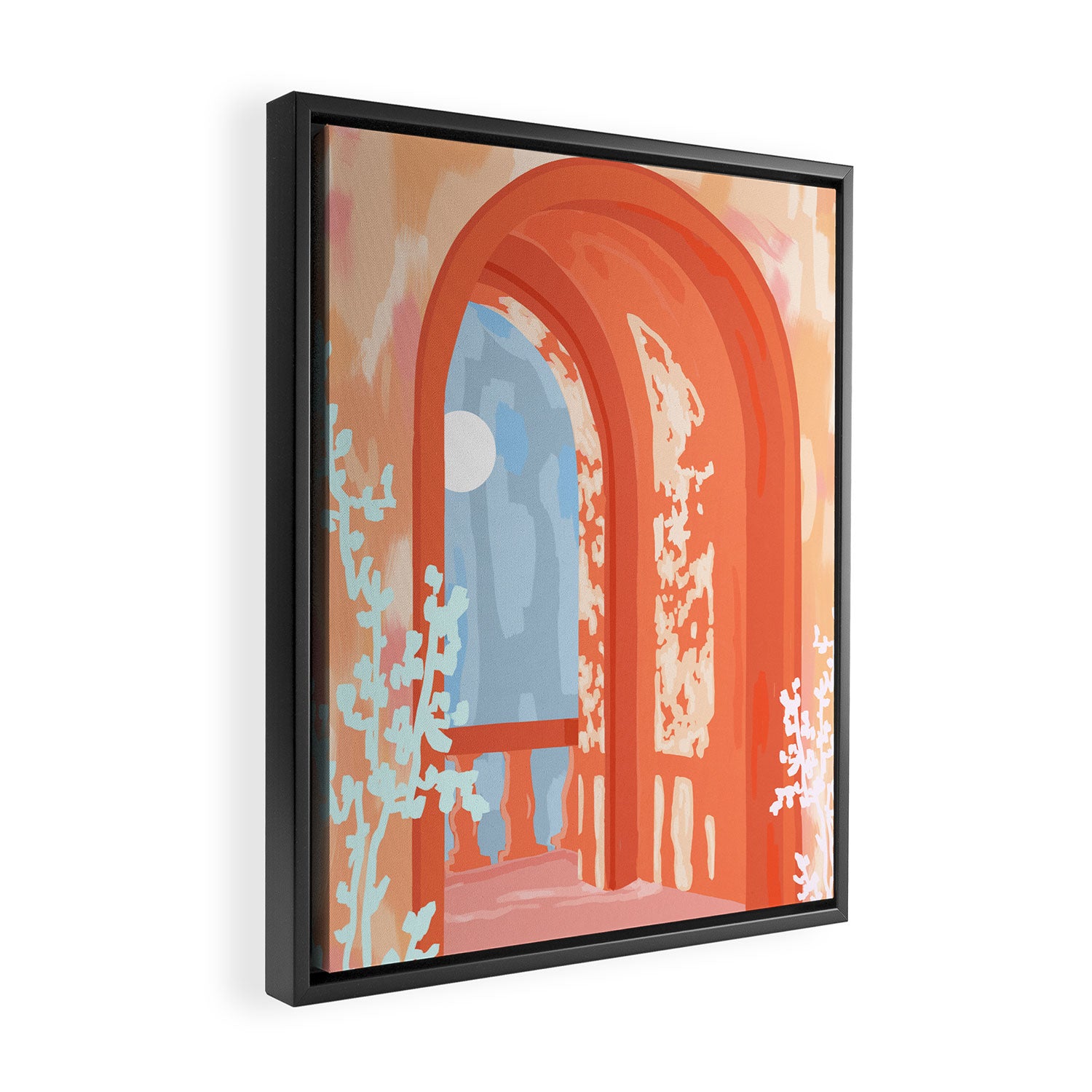 Moonlit, Summer Day Home Decor, Architecture Indoor Building Interior Design, Full Moon Bohemian Eclectic Bright, Mindful Spiritual Joy Painting Framed Canvas Print Gallery Image 2