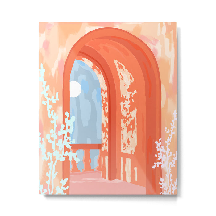 Moonlit, Summer Day Home Decor, Architecture Indoor Building Interior Design, Full Moon Bohemian Eclectic Bright, Mindful Spiritual Joy Painting Metal Print Gallery Image 1