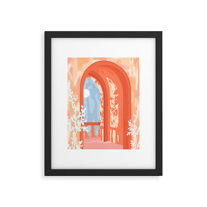 Moonlit, Summer Day Home Decor, Architecture Indoor Building Interior Design, Full Moon Bohemian Eclectic Bright, Mindful Spiritual Joy Painting Framed Art Print Gallery Image 1