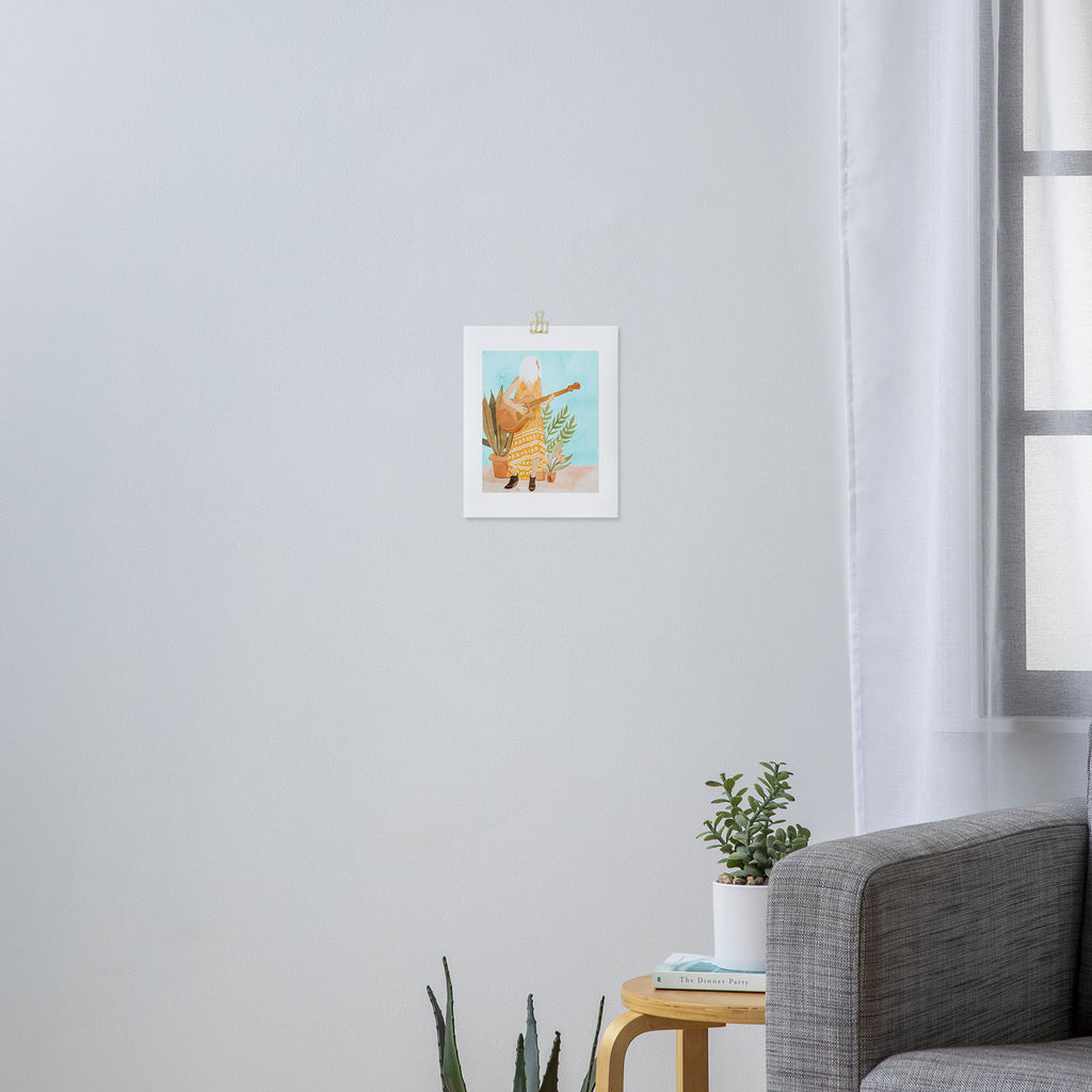 Music Soothes My Soul | Urban Hippie Bohemian Woman Playing the Guitar | Plant Lady Painting Art Print Gallery Image 3