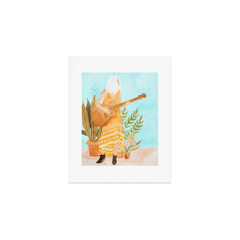 Music Soothes My Soul | Urban Hippie Bohemian Woman Playing the Guitar | Plant Lady Painting Art Print Gallery Image 1