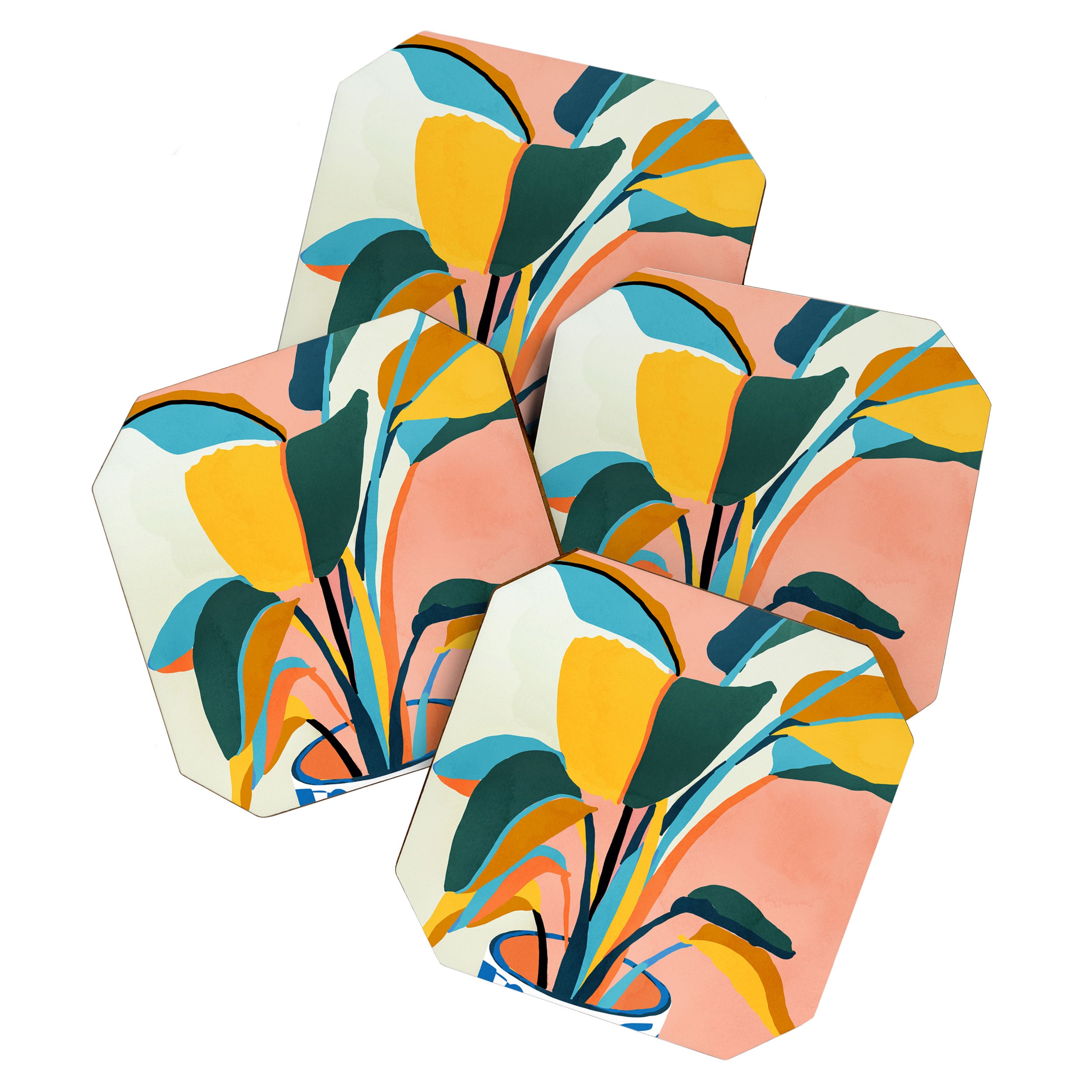 Nature Doesn't Hurry Yet All Is Accomplished, Colorful Botanical Plant Pot Illustration Tropical Coaster Gallery Image 1