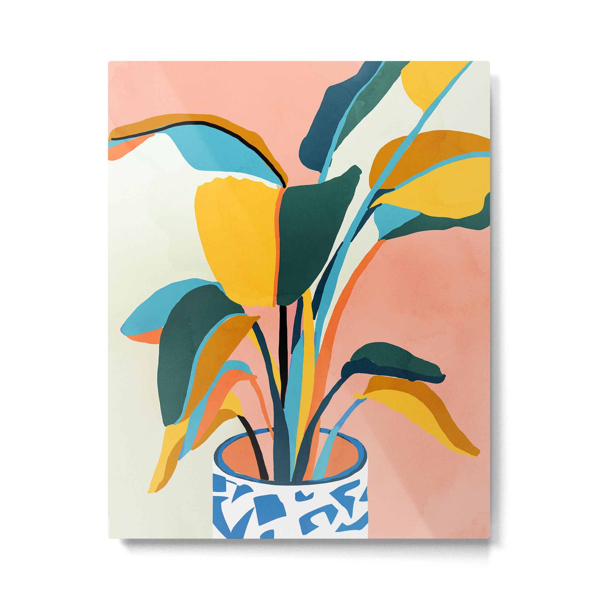 Nature Doesn't Hurry Yet All Is Accomplished, Colorful Botanical Plant Pot Illustration Tropical Metal Print Gallery Image 4