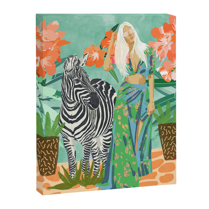 Never Change Your Stripes Illustration, Modern Bohemian Zebra Painting Wildlife Woman Canvas Print Gallery Image 1