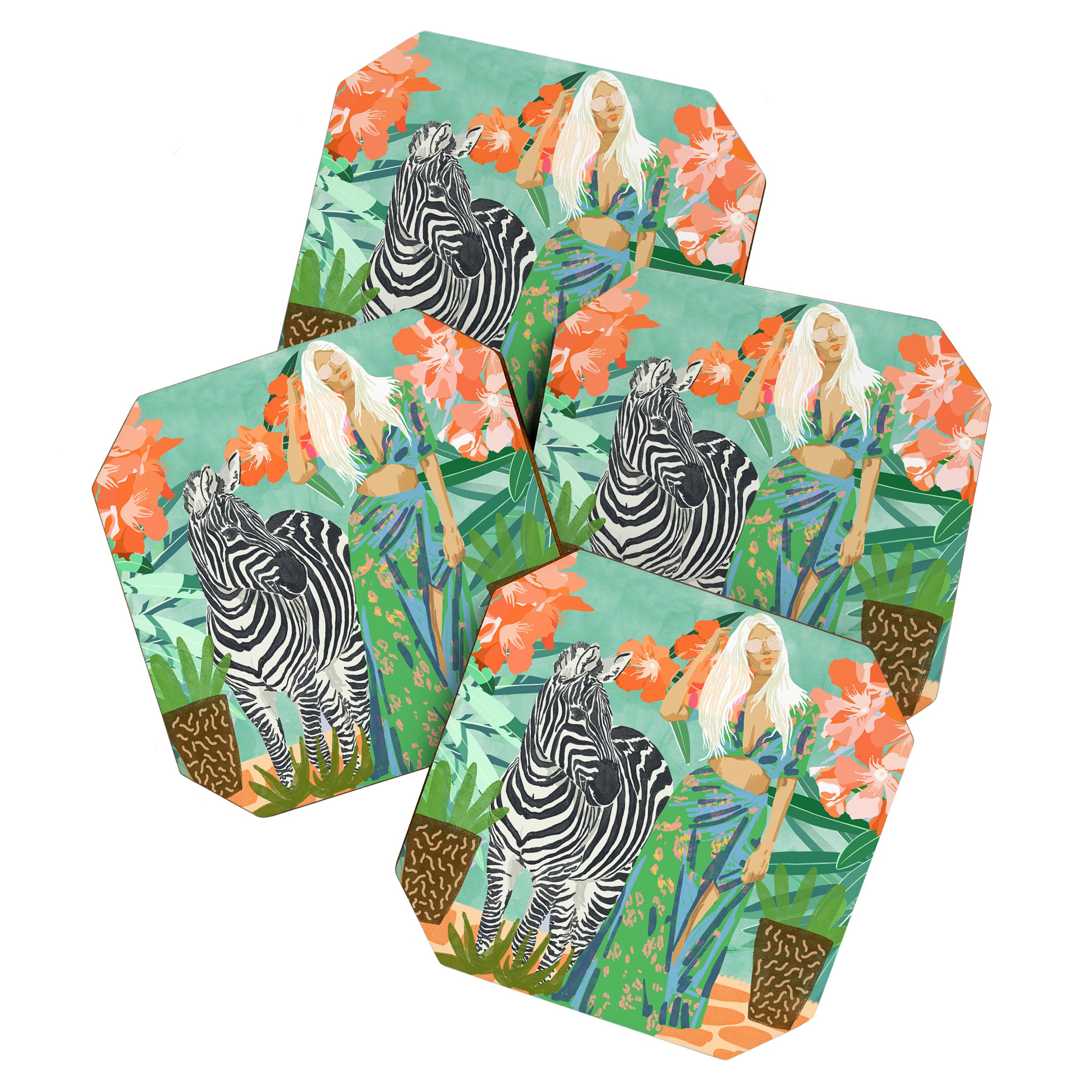 Never Change Your Stripes Illustration, Modern Bohemian Zebra Painting Wildlife Woman Coaster Gallery Image 1