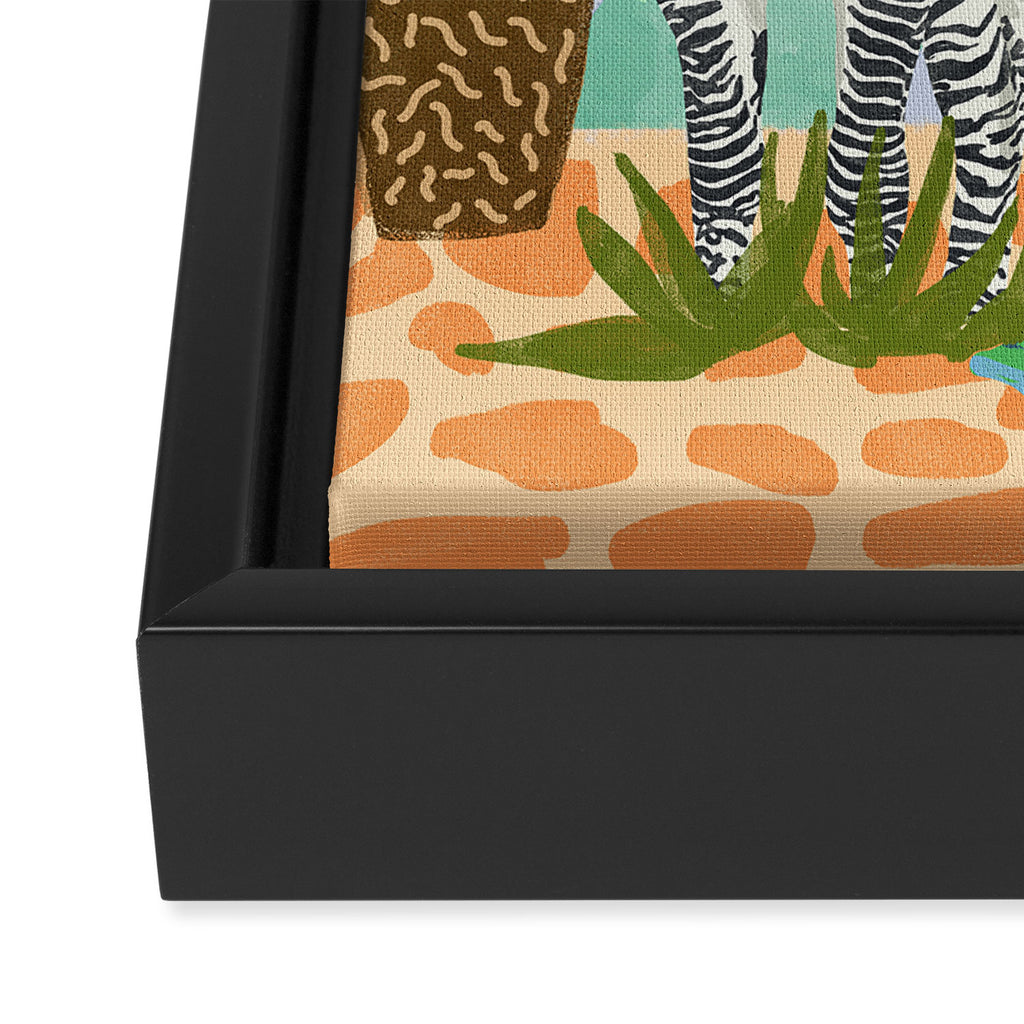 Never Change Your Stripes Illustration, Modern Bohemian Zebra Painting Wildlife Woman Framed Canvas Print Gallery Image 3
