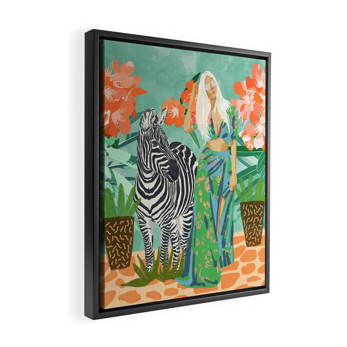Never Change Your Stripes Illustration, Modern Bohemian Zebra Painting Wildlife Woman Framed Canvas Print Gallery Image 2