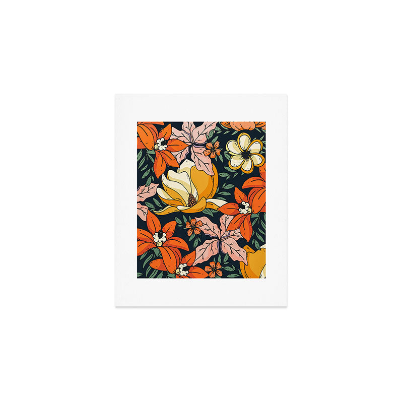 Night Forest, Colorful Dark Eclectic Floral Nature Botanical Jungle Floral Bohemian Illustration Art Print Gallery Image 1