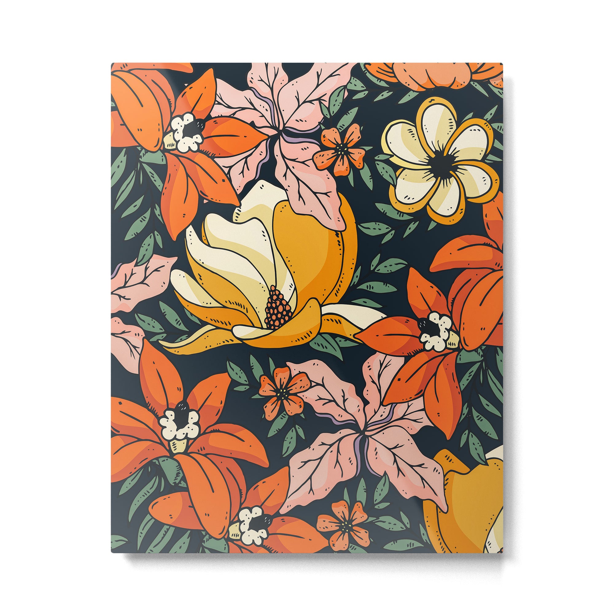 Night Forest, Colorful Dark Eclectic Floral Nature Botanical Jungle Floral Bohemian Illustration Metal Print Gallery Image 4