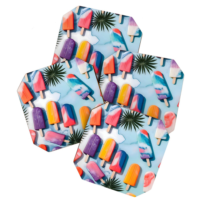Nothing is Impopsicle. Rainbow Popsicles Fun Colorful Food, Ice Cream Ice Candy Celebration, Tropical Palm Summer Happy Positivity, Joy Cold Eclectic Boho Coaster Gallery Image 1