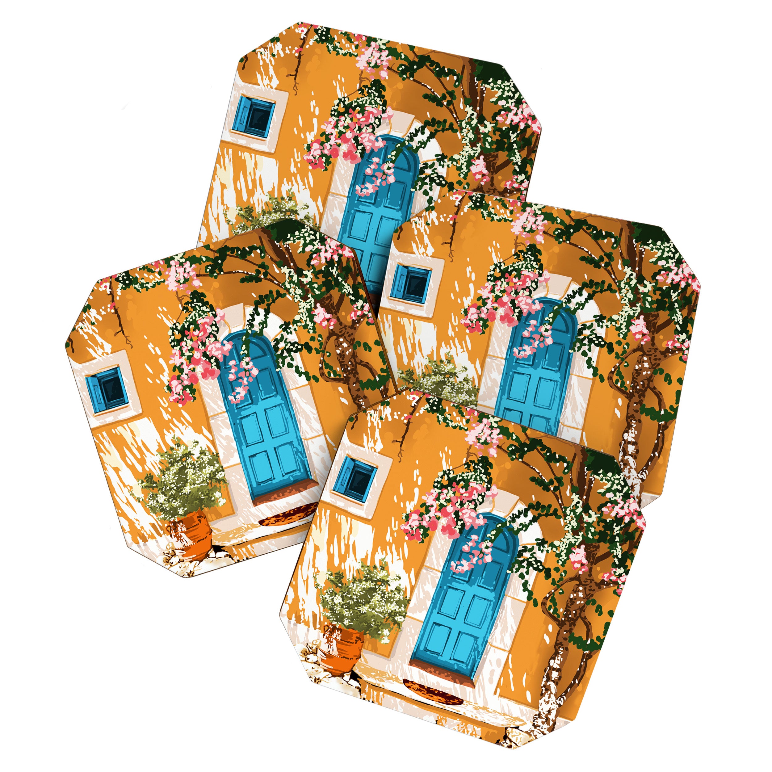 Oh The Places You Will Go | Spanish Bougainvillea Villa architecture Buildings | Boho Summer Travel Coaster Gallery Image 1