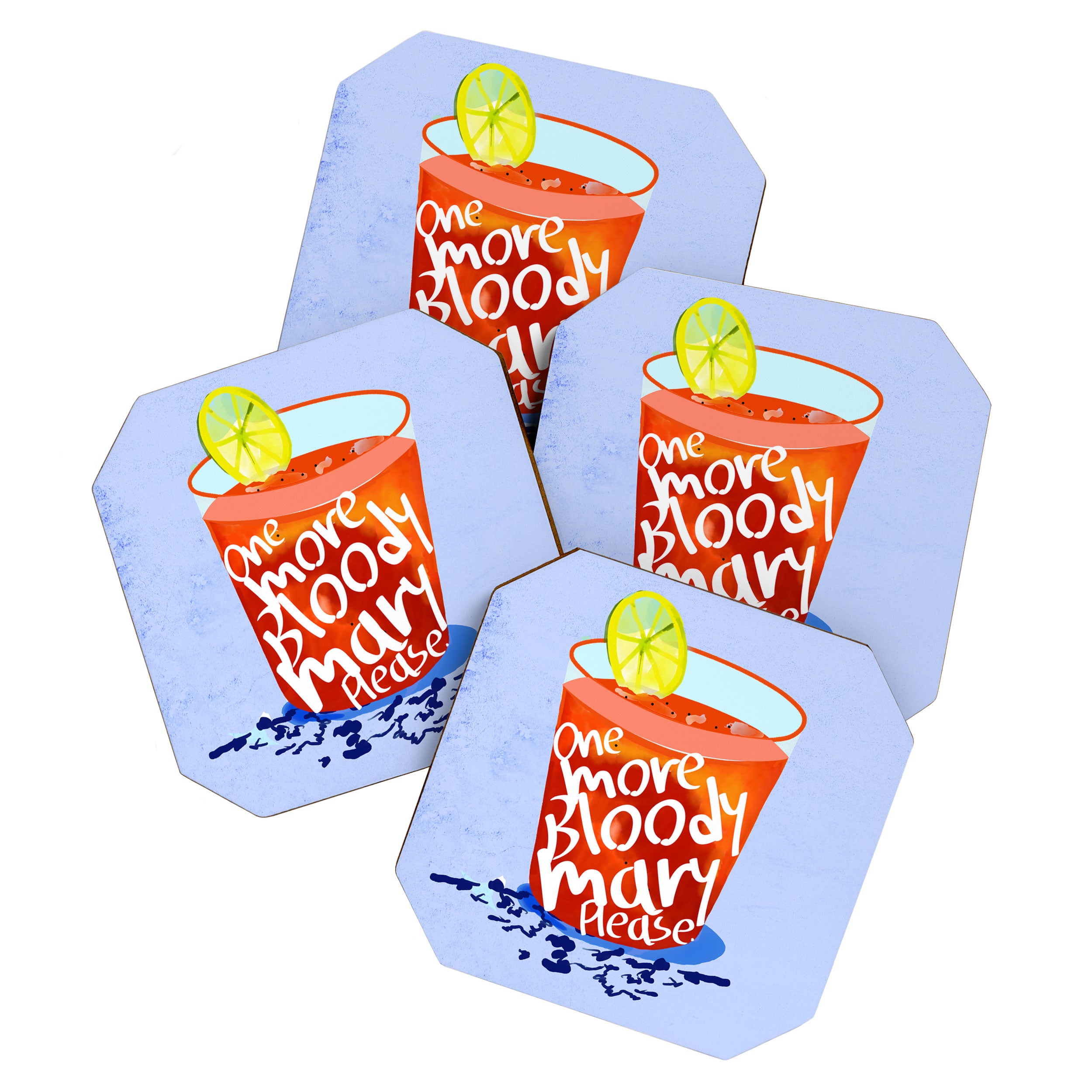 One More Bloody Mary Please, Cocktails Typography Happy Hour Alcohol, Weekend Drinks Beverages Summer Eclectic Lemon Painting Coaster Gallery Image 1