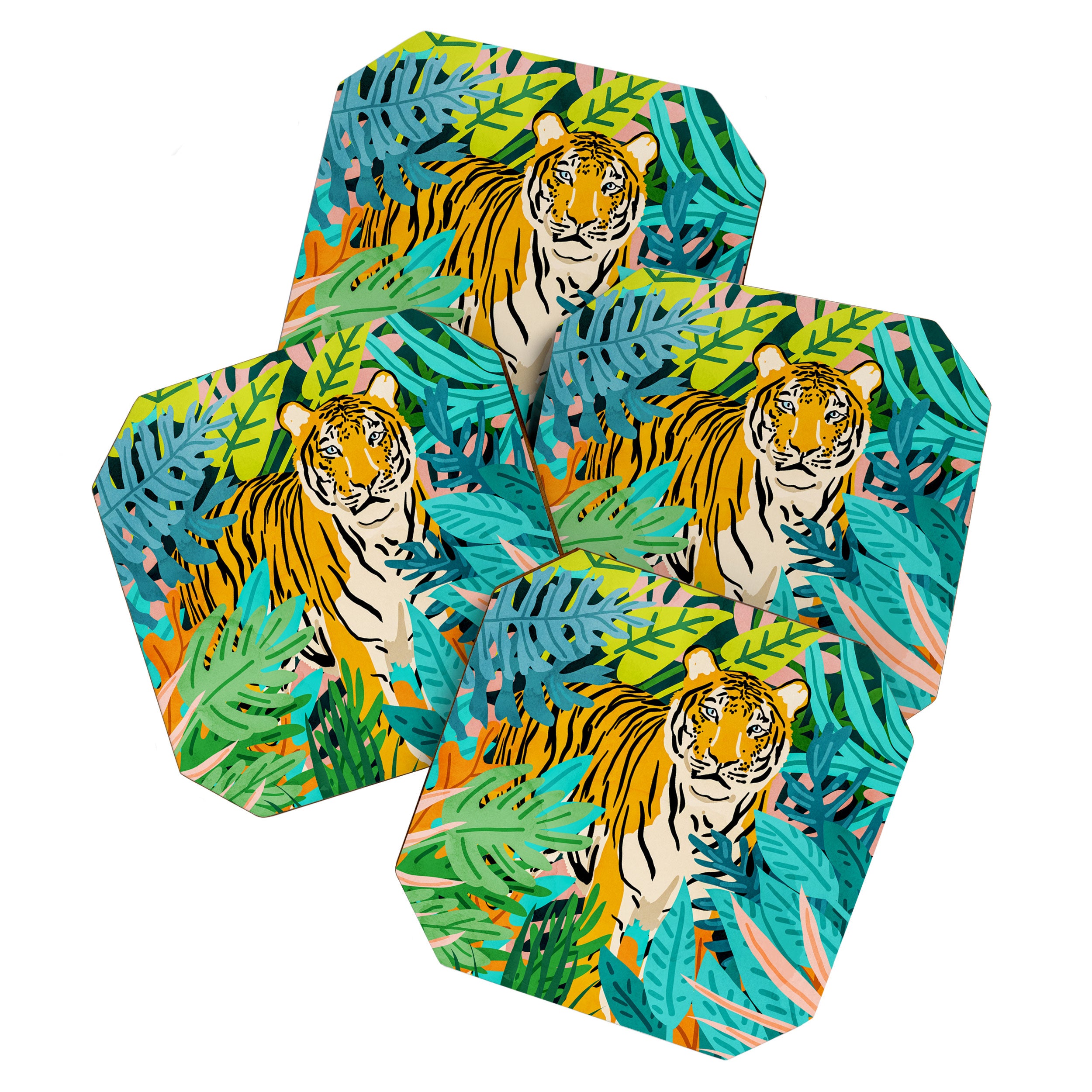 Only 3890 Tigers Left, Wildlife Vibrant Tiger Painting, Jungle Nature Colorful Illustration Coaster Gallery Image 1
