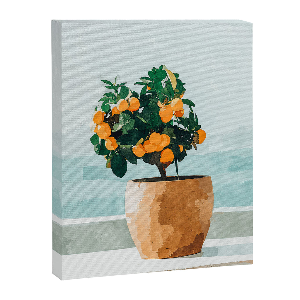 Orange Tree, Plant Pot Nature Botanical Bonsi Illustration, Modern Simple Bohemian Painting Canvas Print Gallery Image 6