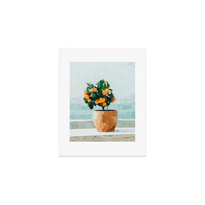 Orange Tree, Plant Pot Nature Botanical Bonsi Illustration, Modern Simple Bohemian Painting Art Print Gallery Image 1