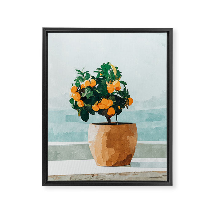 Orange Tree, Plant Pot Nature Botanical Bonsi Illustration, Modern Simple Bohemian Painting Framed Canvas Print Gallery Image 1