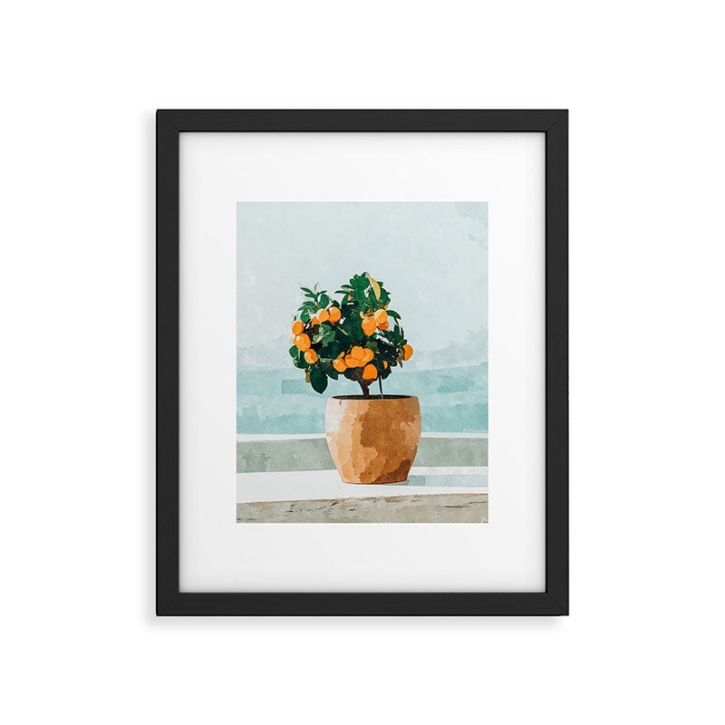 Orange Tree, Plant Pot Nature Botanical Bonsi Illustration, Modern Simple Bohemian Painting Framed Art Print Gallery Image 5