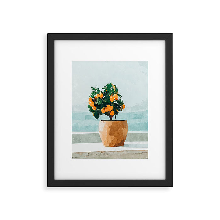 Orange Tree, Plant Pot Nature Botanical Bonsi Illustration, Modern Simple Bohemian Painting Framed Art Print Gallery Image 1