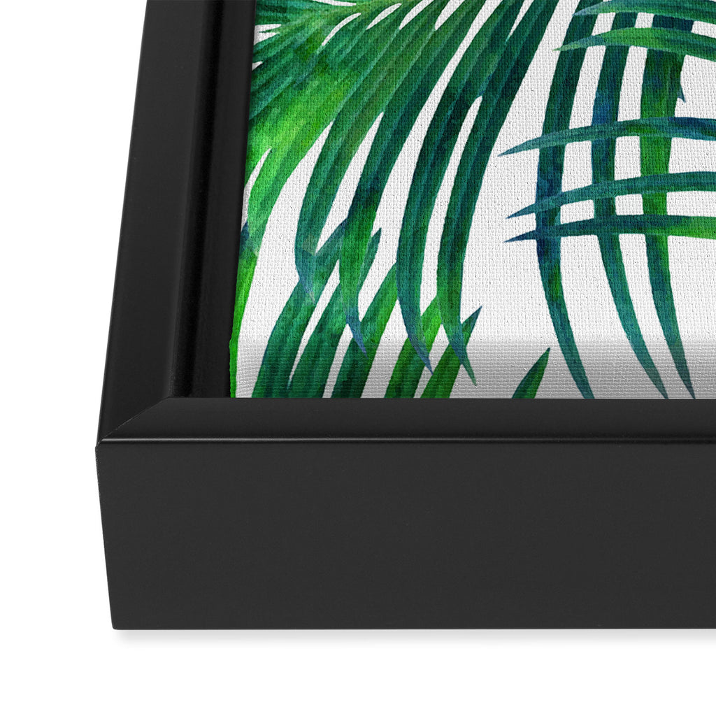 Palm Paradise, Tropical Leaves, Beachy Watercolor Painting, Minimal Nature Botanical Illustration Framed Canvas Print Gallery Image 3