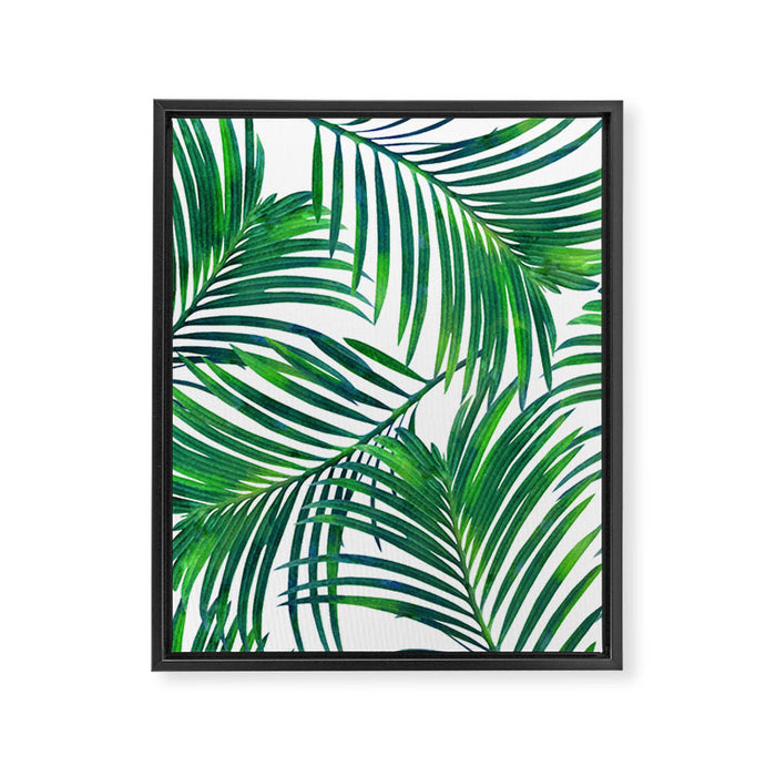Palm Paradise, Tropical Leaves, Beachy Watercolor Painting, Minimal Nature Botanical Illustration Framed Canvas Print Gallery Image 1