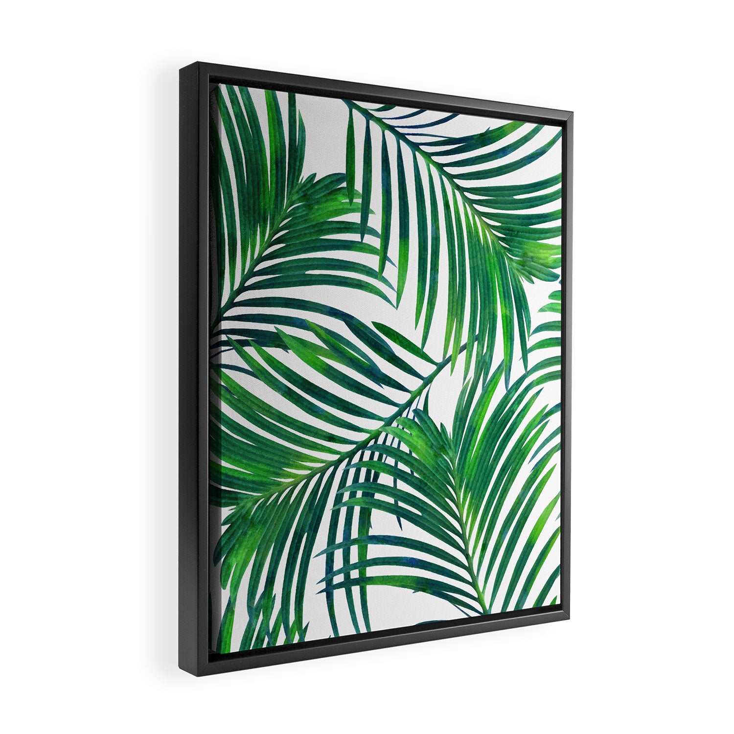 Palm Paradise, Tropical Leaves, Beachy Watercolor Painting, Minimal Nature Botanical Illustration Framed Canvas Print Gallery Image 2