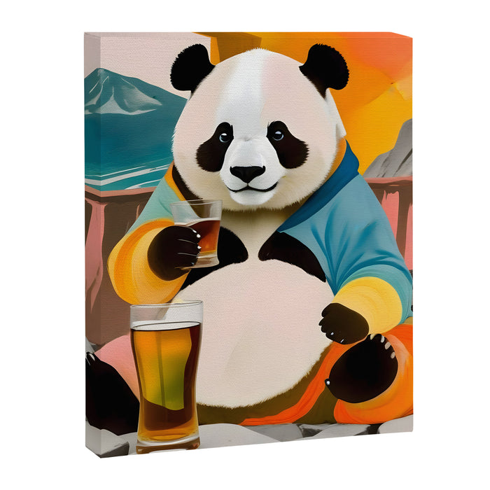 Panda Beer Buzz Series 01, Bar Drinking Weekend Wildlife, Animals Maximalist Quirky Funny Whimsical, Pet Bear Colorful Cute Eclectic Illustration  Canvas Print Gallery Image 1