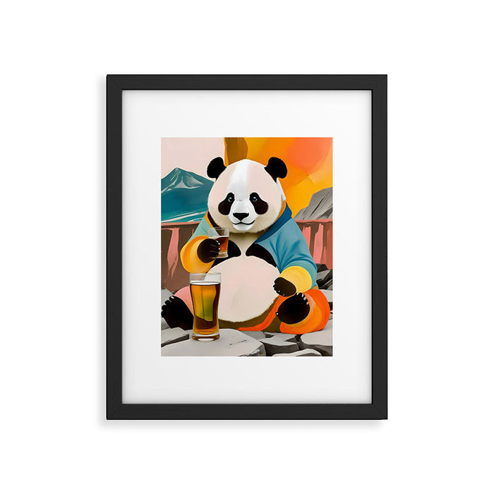 Panda Beer Buzz Series 01, Bar Drinking Weekend Wildlife, Animals Maximalist Quirky Funny Whimsical, Pet Bear Colorful Cute Eclectic Illustration  Framed Art Print Gallery Image 1