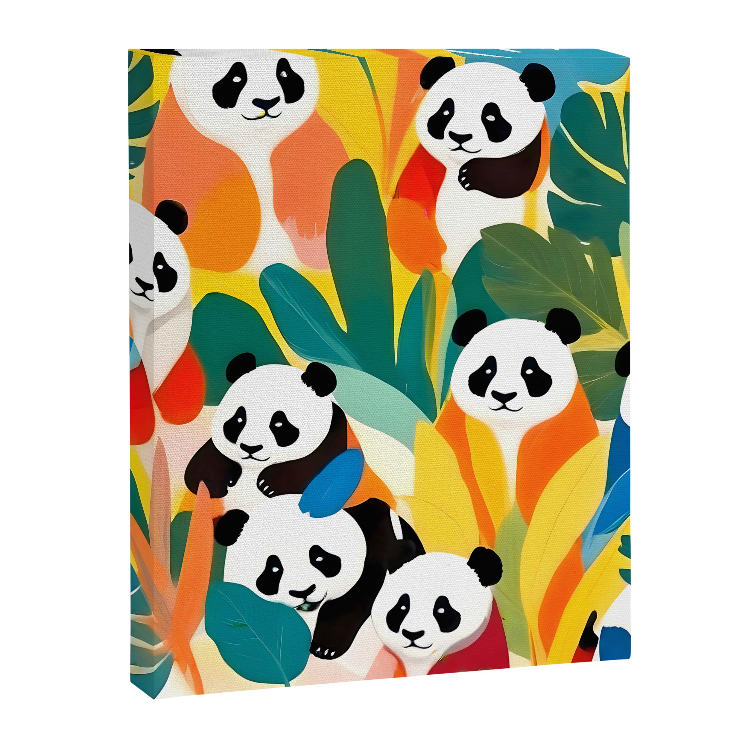 Pandas & Tropical, Nature Botanical Jungle Boho, Plants Wildlife Cute Animals, Funny Eclectic Summer Contemporary Painting Illustration  Canvas Print Gallery Image 6