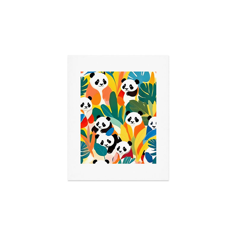 Pandas & Tropical, Nature Botanical Jungle Boho, Plants Wildlife Cute Animals, Funny Eclectic Summer Contemporary Painting Illustration  Art Print Gallery Image 1