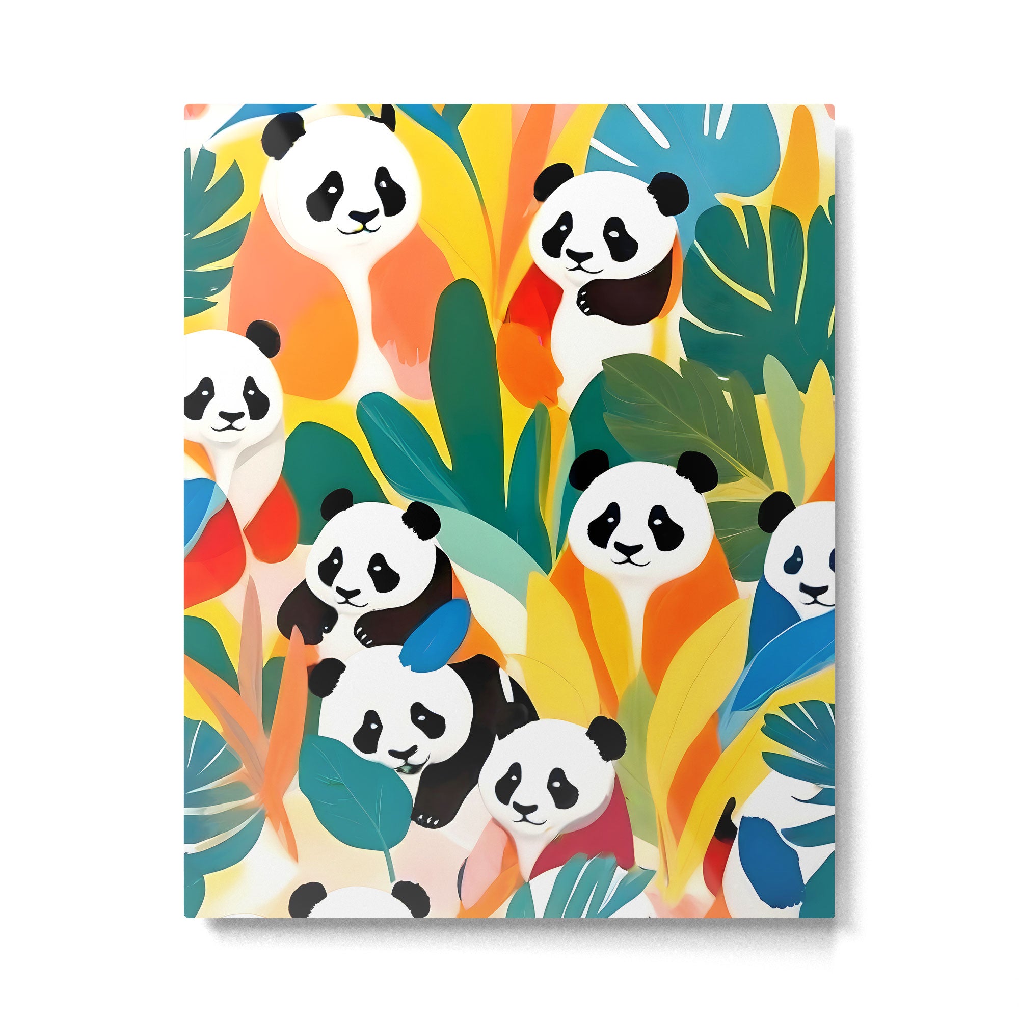 Pandas & Tropical, Nature Botanical Jungle Boho, Plants Wildlife Cute Animals, Funny Eclectic Summer Contemporary Painting Illustration  Metal Print Gallery Image 4