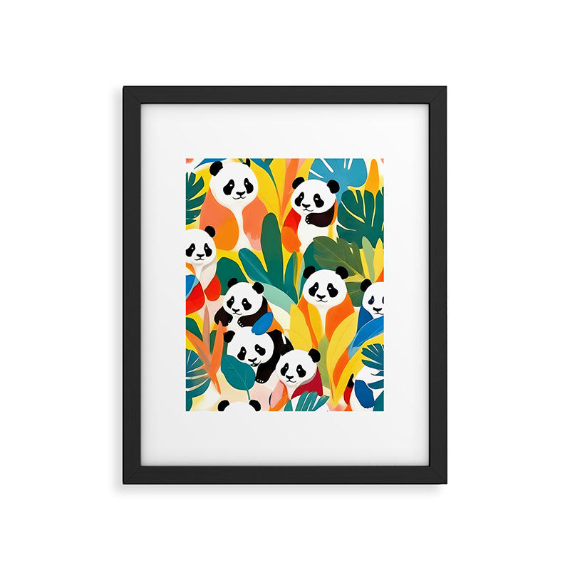 Pandas & Tropical, Nature Botanical Jungle Boho, Plants Wildlife Cute Animals, Funny Eclectic Summer Contemporary Painting Illustration  Framed Art Print Gallery Image 5