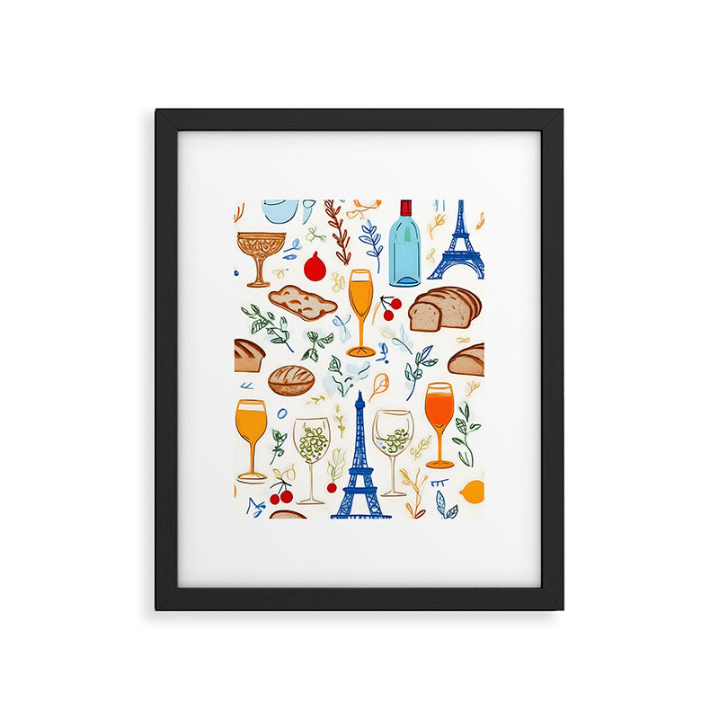 Paris Things, Travel Hand Drawn Doodles Sketch, Summer Vacation Colorful Bohemian Framed Art Print Gallery Image 5