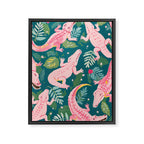 Party Gators (Warning - Pink Crocodiles Swim Here!) Framed Canvas Print Gallery Image 6