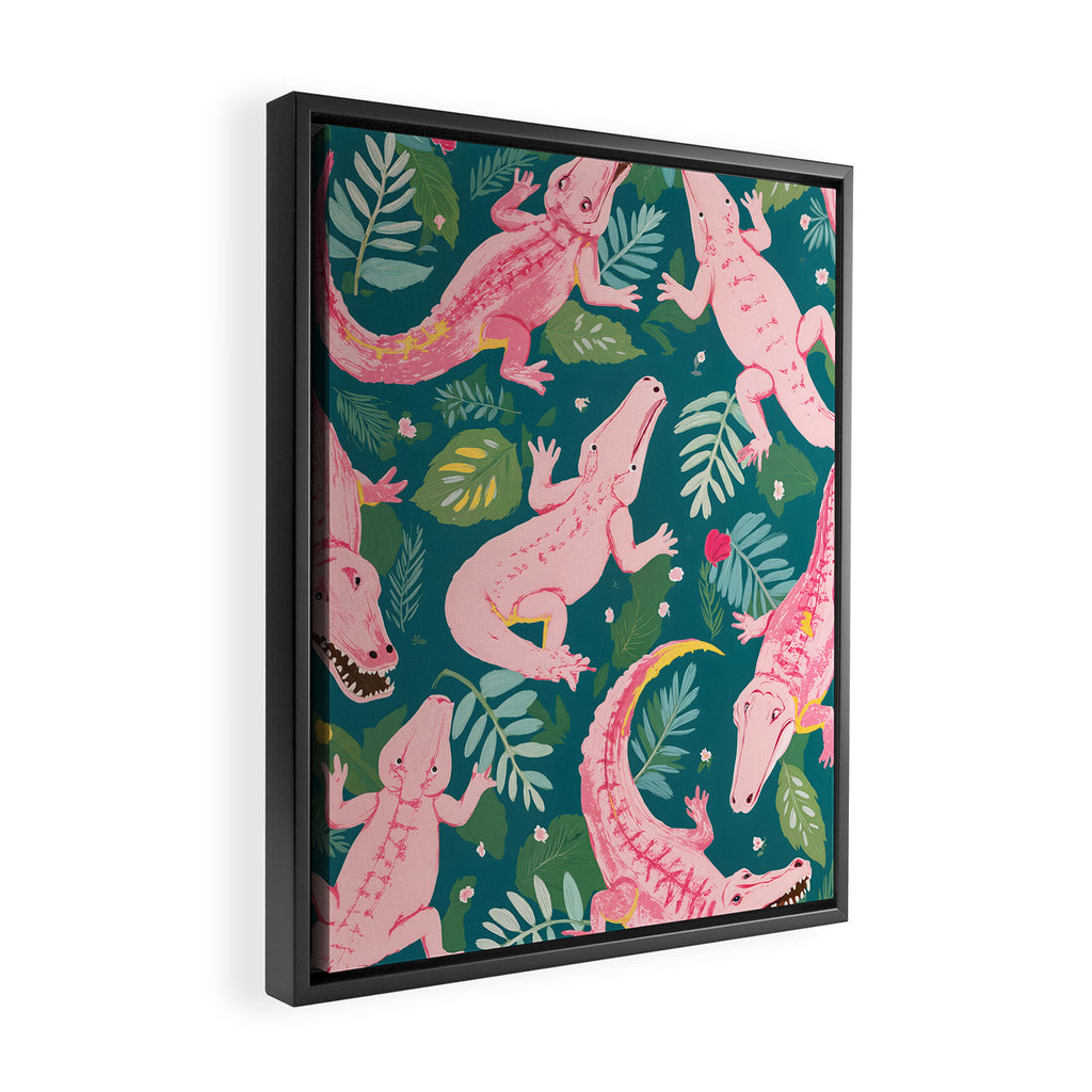Party Gators (Warning - Pink Crocodiles Swim Here!) Framed Canvas Print Gallery Image 2