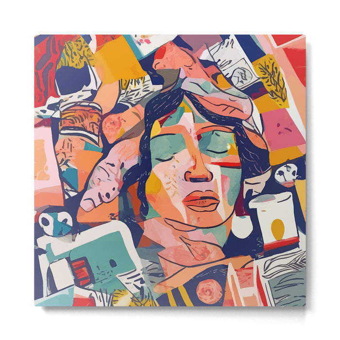 Peace in Chaos, Abstract Face Human Boho Humanity, Eclectic Collage Contemporary Concept Mindset Metal Print Gallery Image 1
