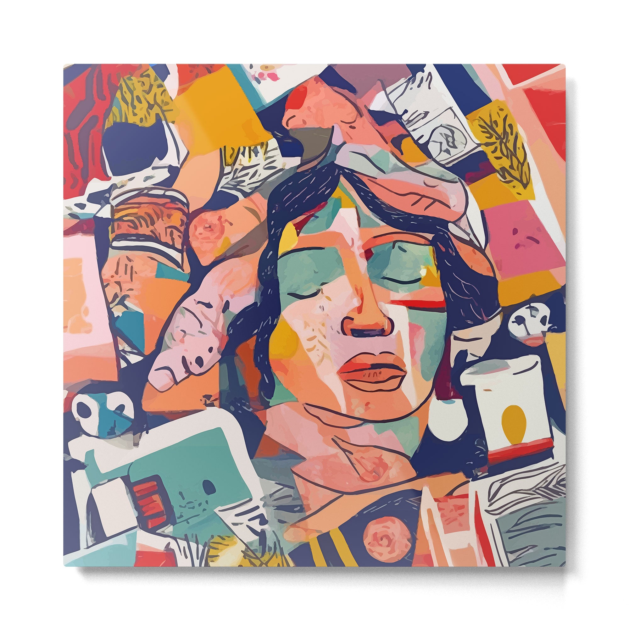 Peace in Chaos, Abstract Face Human Boho Humanity, Eclectic Collage Contemporary Concept Mindset Metal Print Gallery Image 2