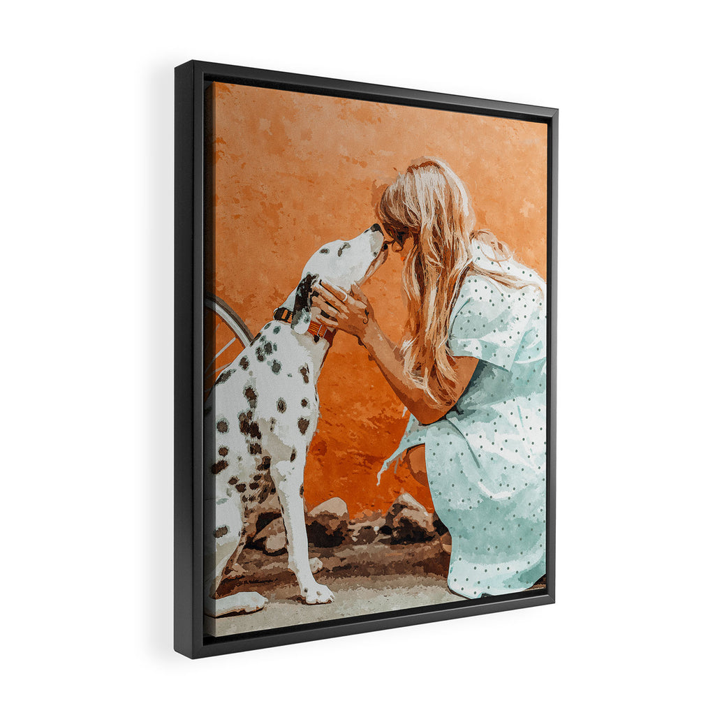 Pet Bound | Dalmatian Dog Lover Friendship Companion | Modern Bohemian Woman Puppy Animals Love Framed Canvas Print Gallery Image 2